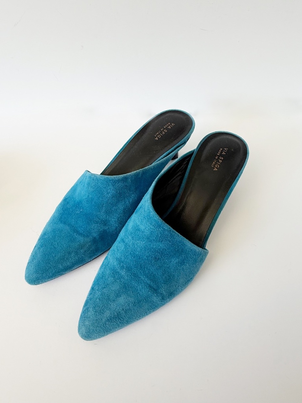 Via Spiga Blue Suede Mules Kitten Heel